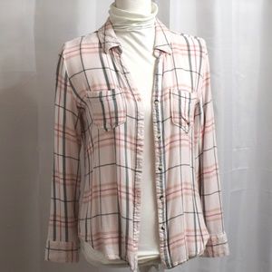 StitchFix! Hattie Peach Plaid Button Down Sz: M